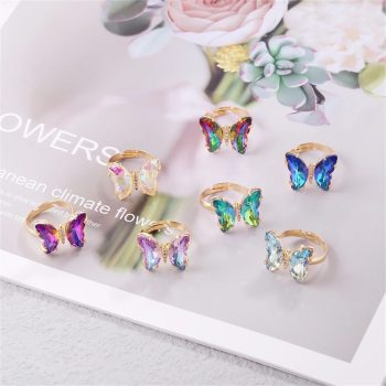 Adjustable Holographic Butterfly Rings