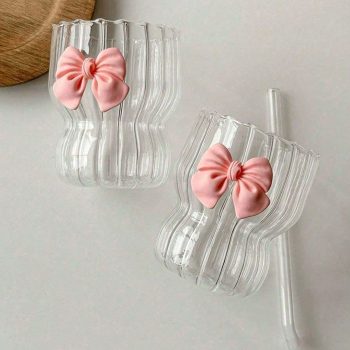 Pink Bow Ice Tea Glass with Straw